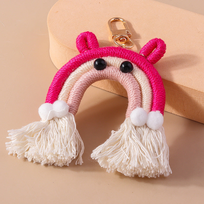 Wholesale Cartoon Rainbow Tassel Hand Knitted Keychain